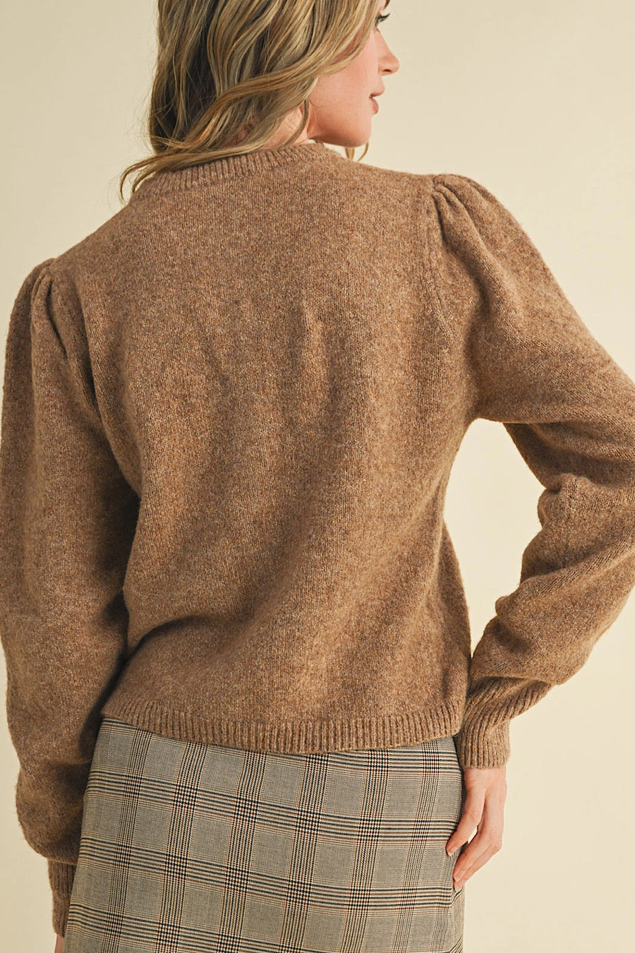 Soft Energy Puff Sleeve Cardigan Mocha