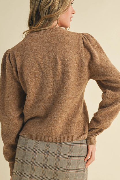 Soft Energy Puff Sleeve Cardigan Mocha
