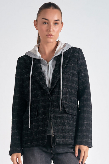 Kingston Hooded Plaid Blazer Black/Silver