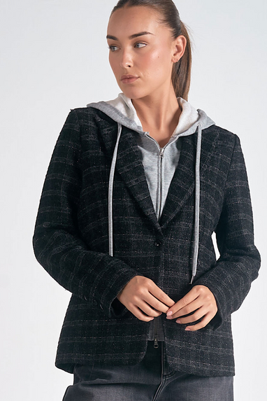 Kingston Hooded Plaid Blazer Black/Silver