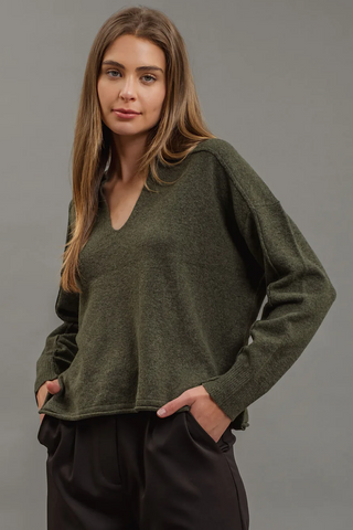 Chilly Mornings Knit Sweater Olive