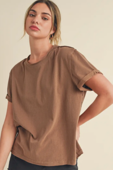 Mali Rolled Sleeve T-Shirt Brown