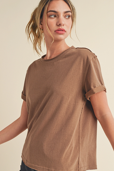 Mali Rolled Sleeve T-Shirt Brown