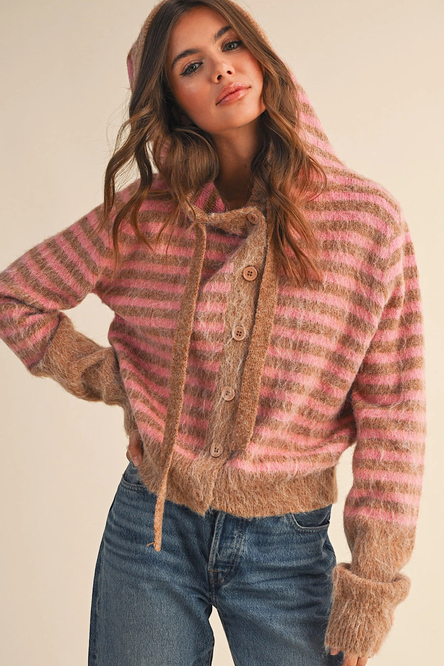 Adeline Striped Fuzzy Cardigan Sweater