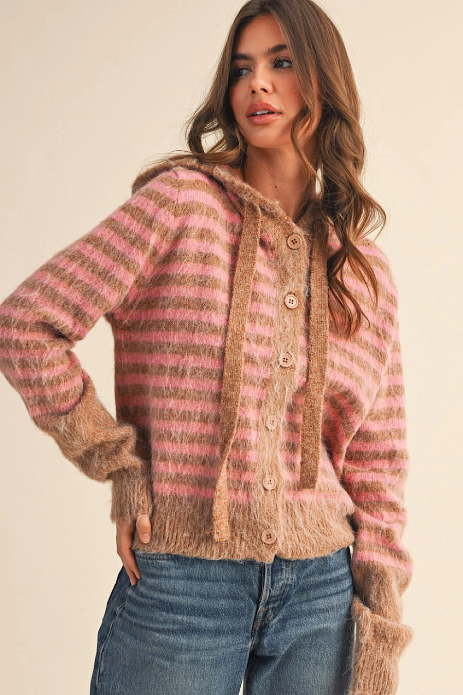 Adeline Striped Fuzzy Cardigan Sweater