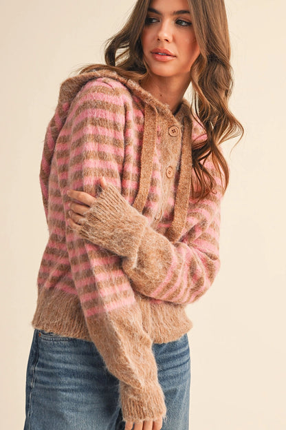 Adeline Striped Fuzzy Cardigan Sweater