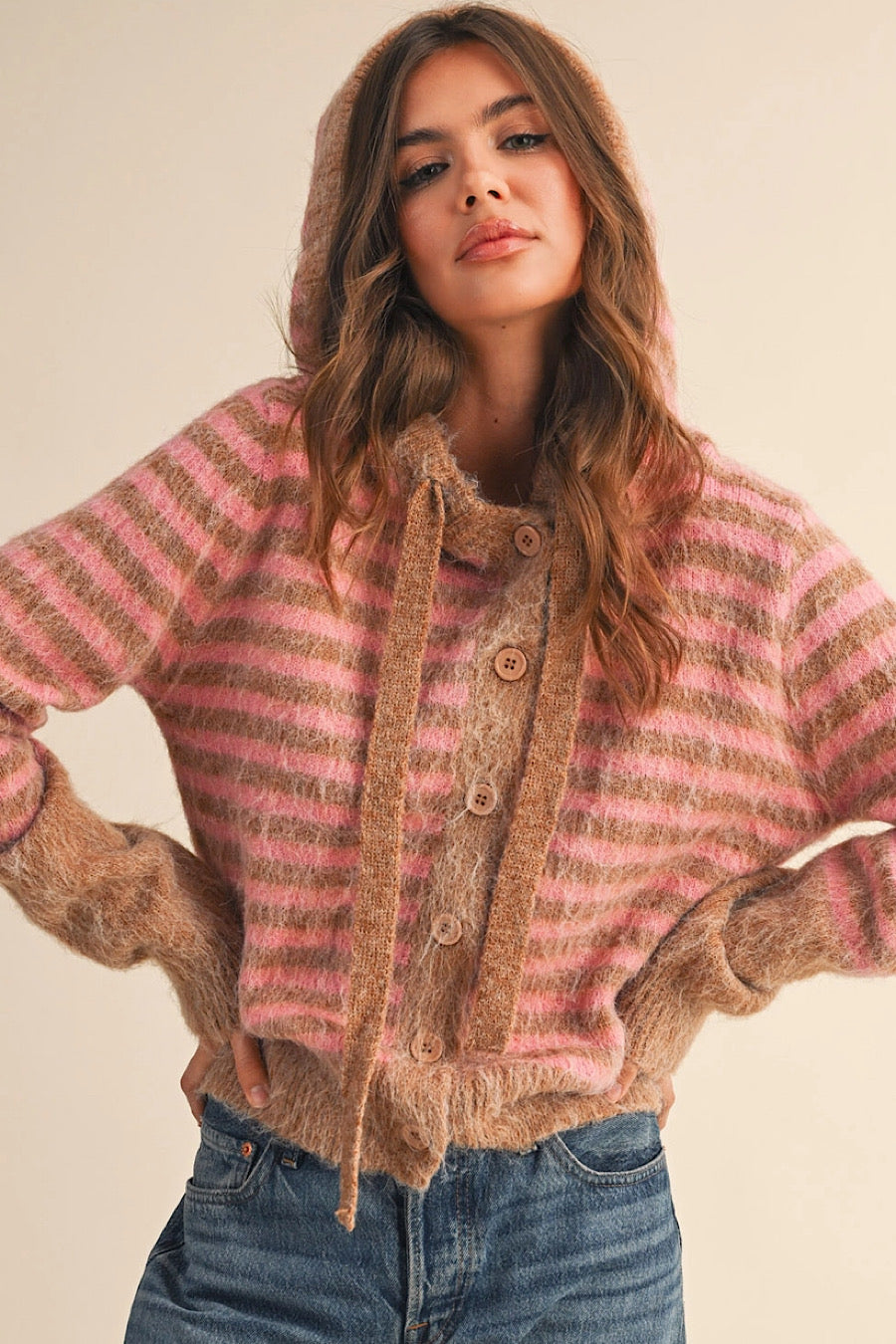 Adeline Striped Fuzzy Cardigan Sweater