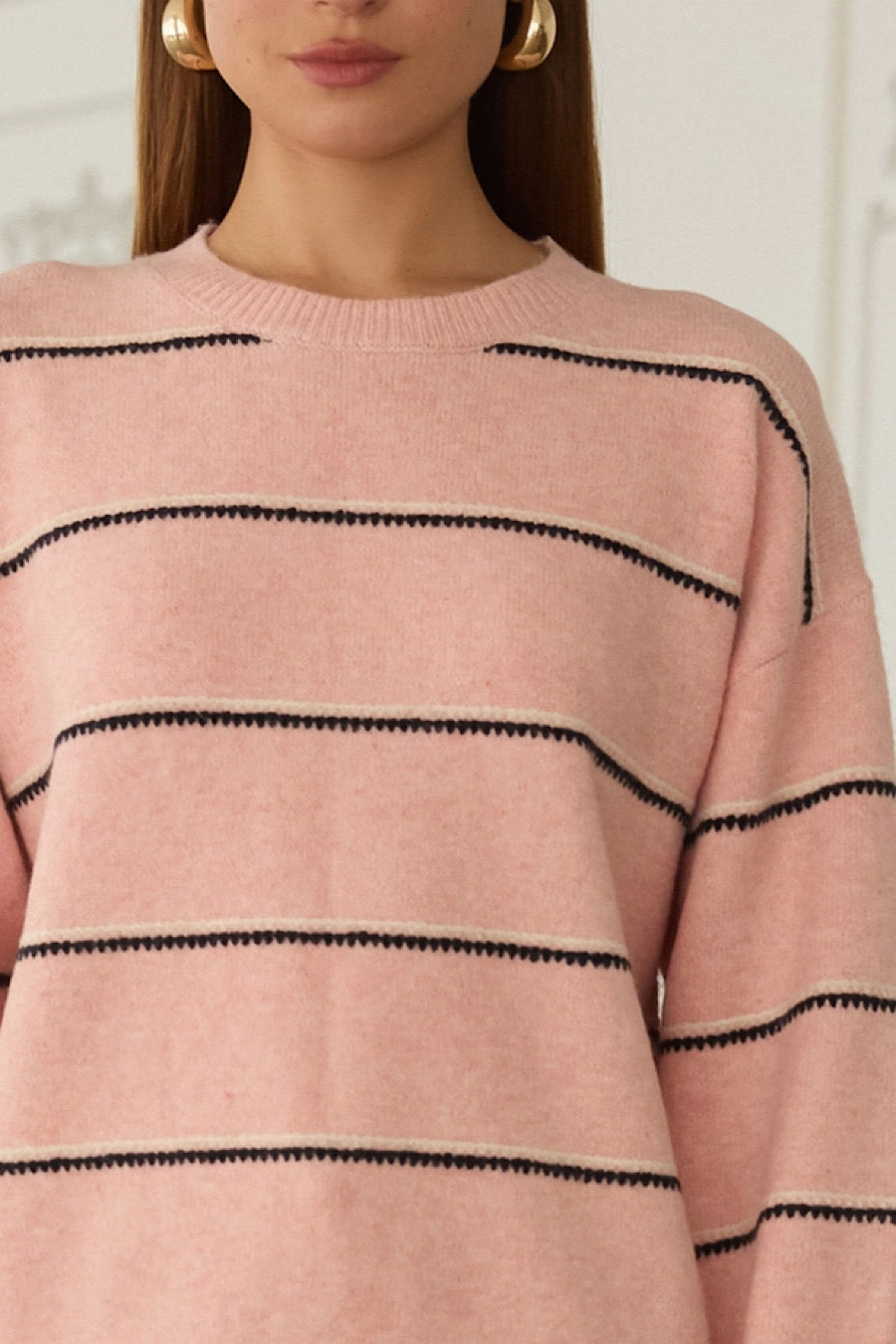 Redefined Striped Pullover Sweater Pink