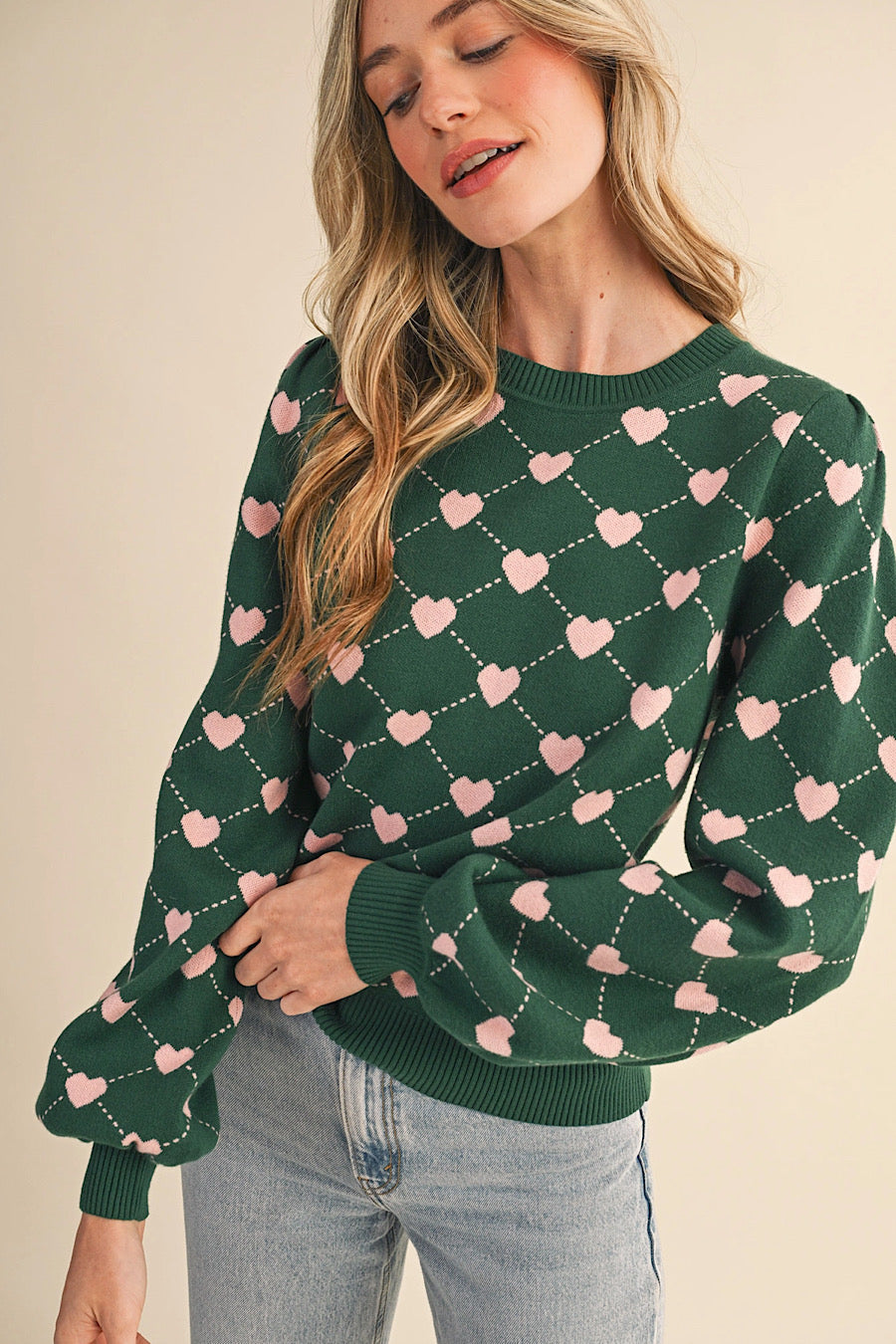 My Beating Heart Pattern Sweater Green