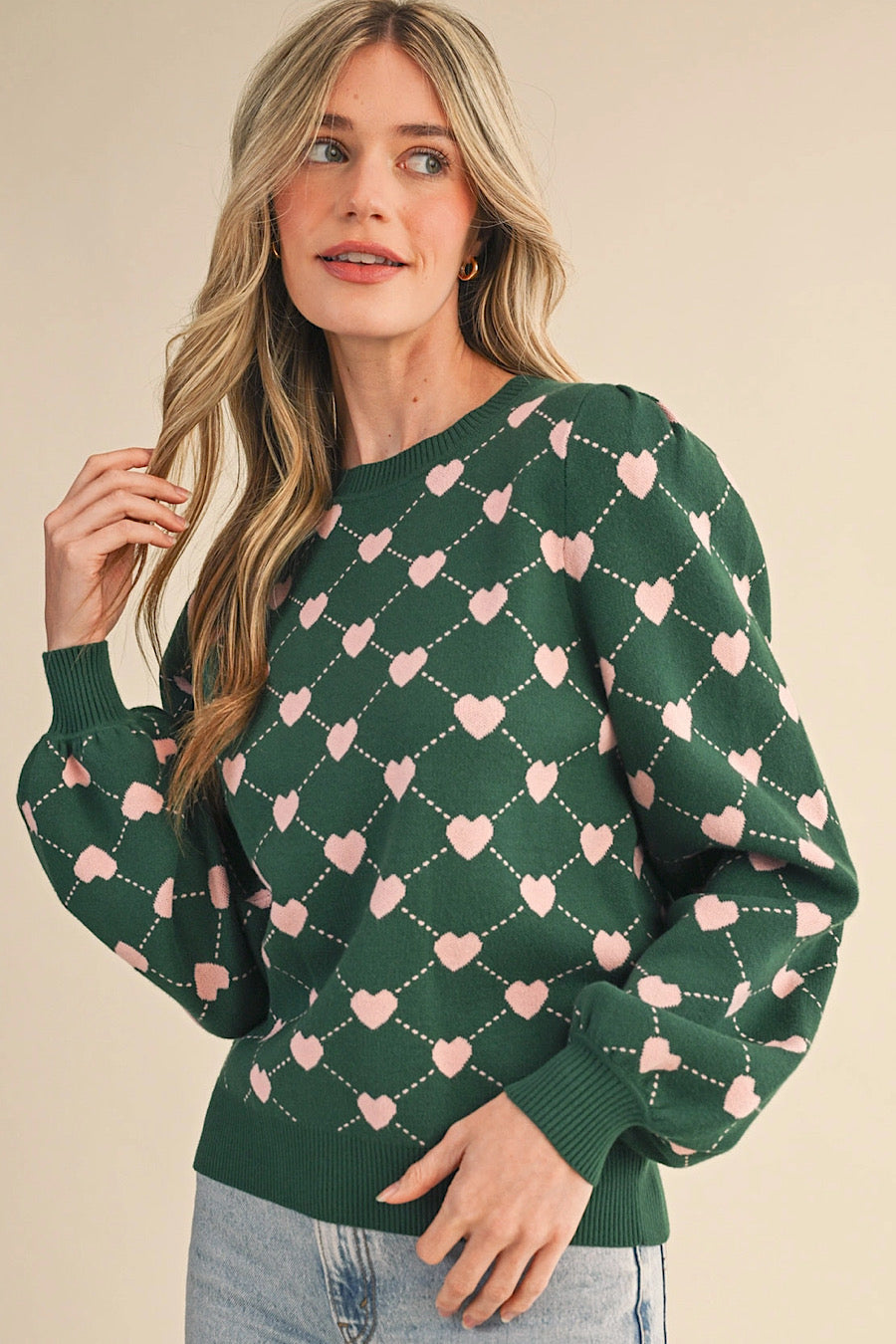 My Beating Heart Pattern Sweater Green