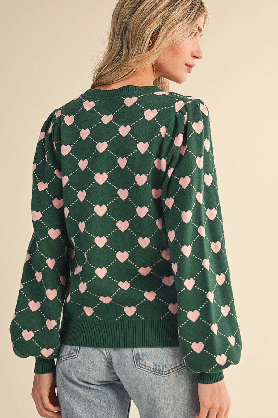 My Beating Heart Pattern Sweater Green