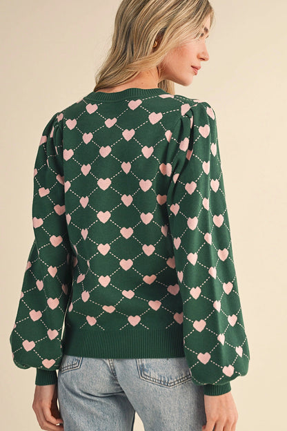 My Beating Heart Pattern Sweater Green