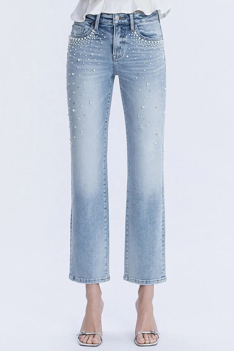 Pearl and Rhinestone Studded Jeans