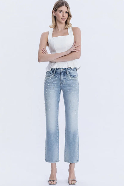 Pearl and Rhinestone Studded Jeans
