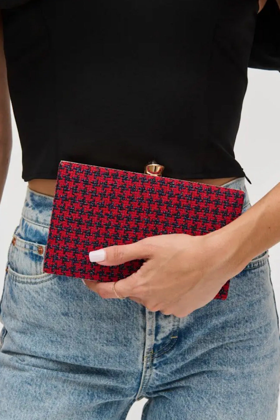 Rosa Houndstooth Evening Clutch Bag