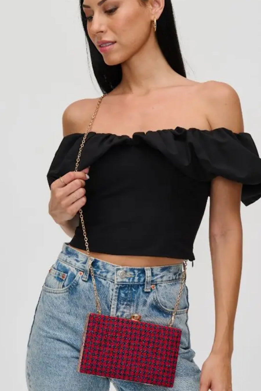 Rosa Houndstooth Evening Clutch Bag