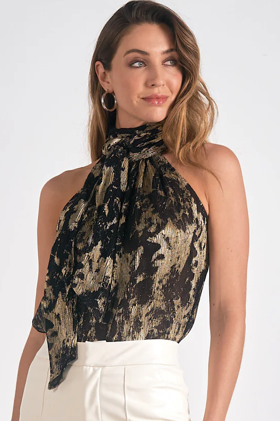 Cocktail Hour Gold &amp; Black Halter Top