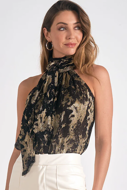 Cocktail Hour Gold &amp; Black Halter Top