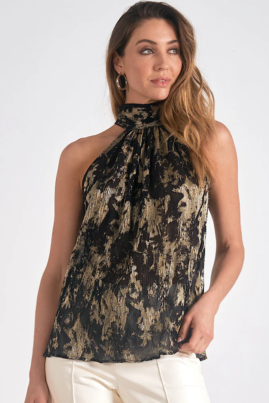 Cocktail Hour Gold &amp; Black Halter Top