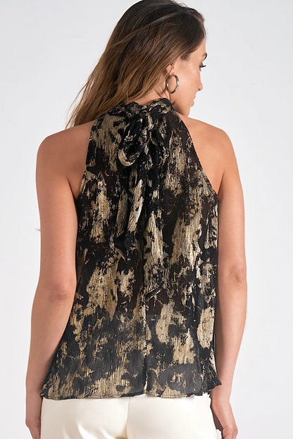 Cocktail Hour Gold &amp; Black Halter Top