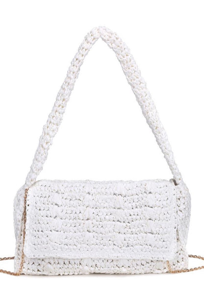Anika Raffia Crossbody Bag in White or Pink.