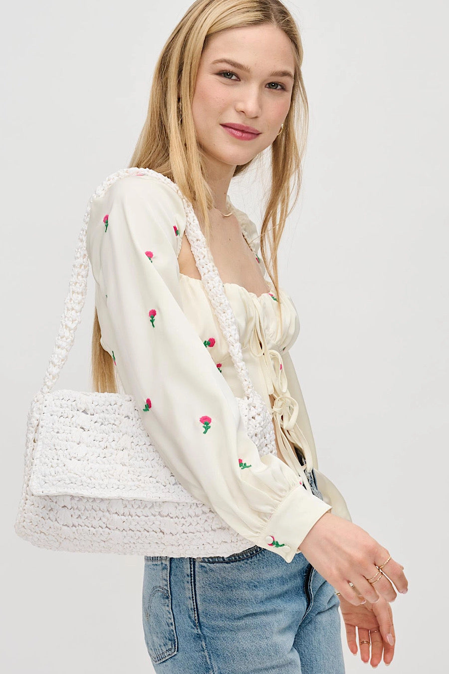 Anika Raffia Crossbody Bag in White or Pink.