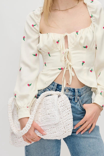 Anika Raffia Crossbody Bag in White or Pink.