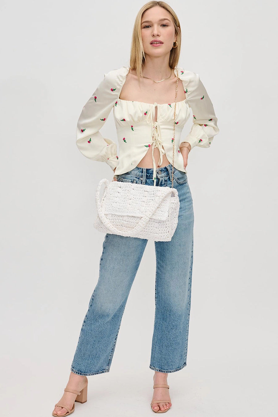 Anika Raffia Crossbody Bag in White or Pink.