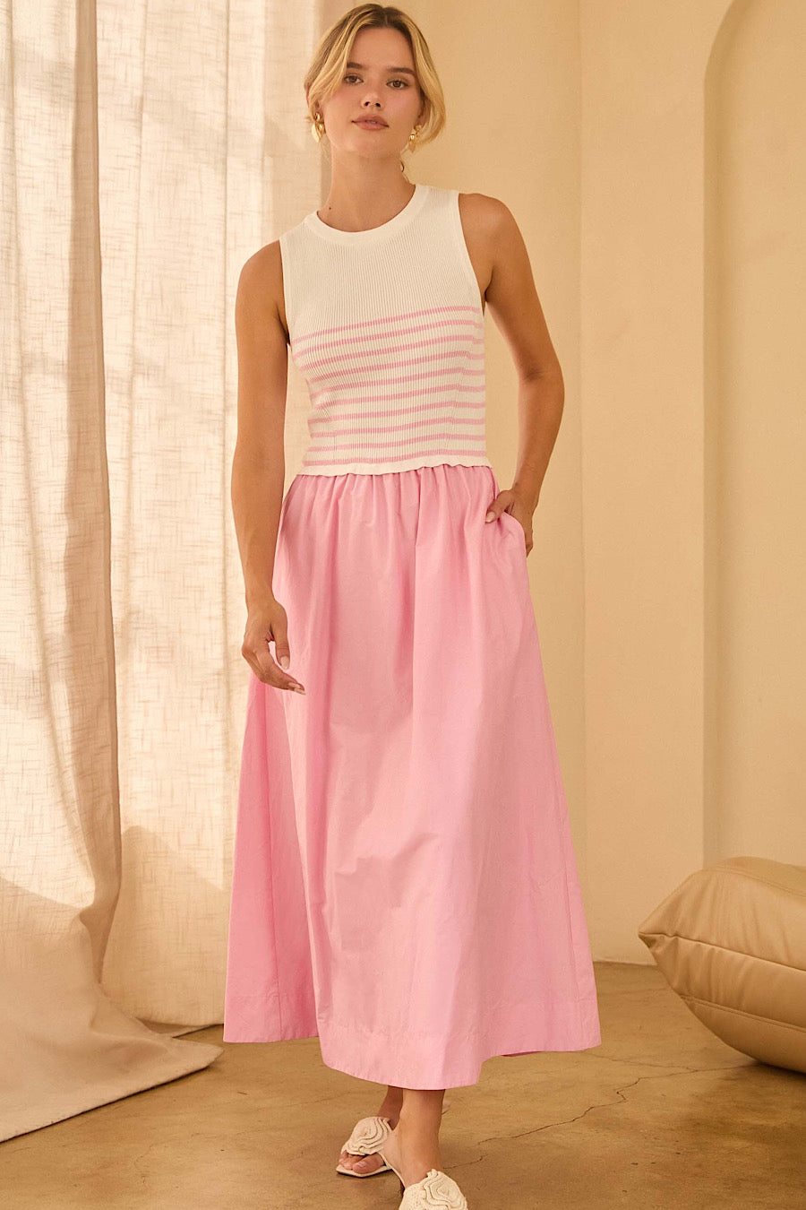 Poised in Pink Mixed Media Dress