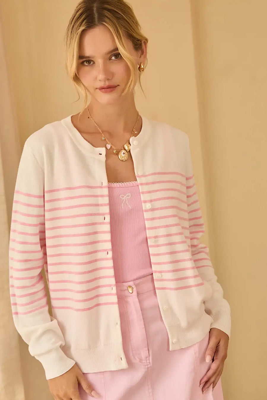 Poised in Pink Stripe Cardigan