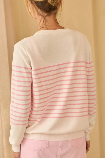 Poised in Pink Stripe Cardigan