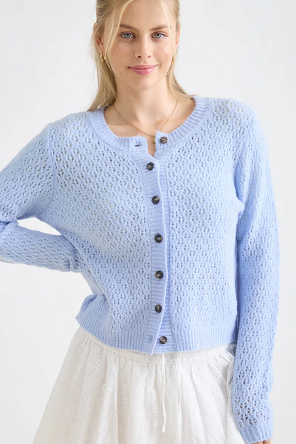 Reset Time Eyelet Knit Cardigan Blue