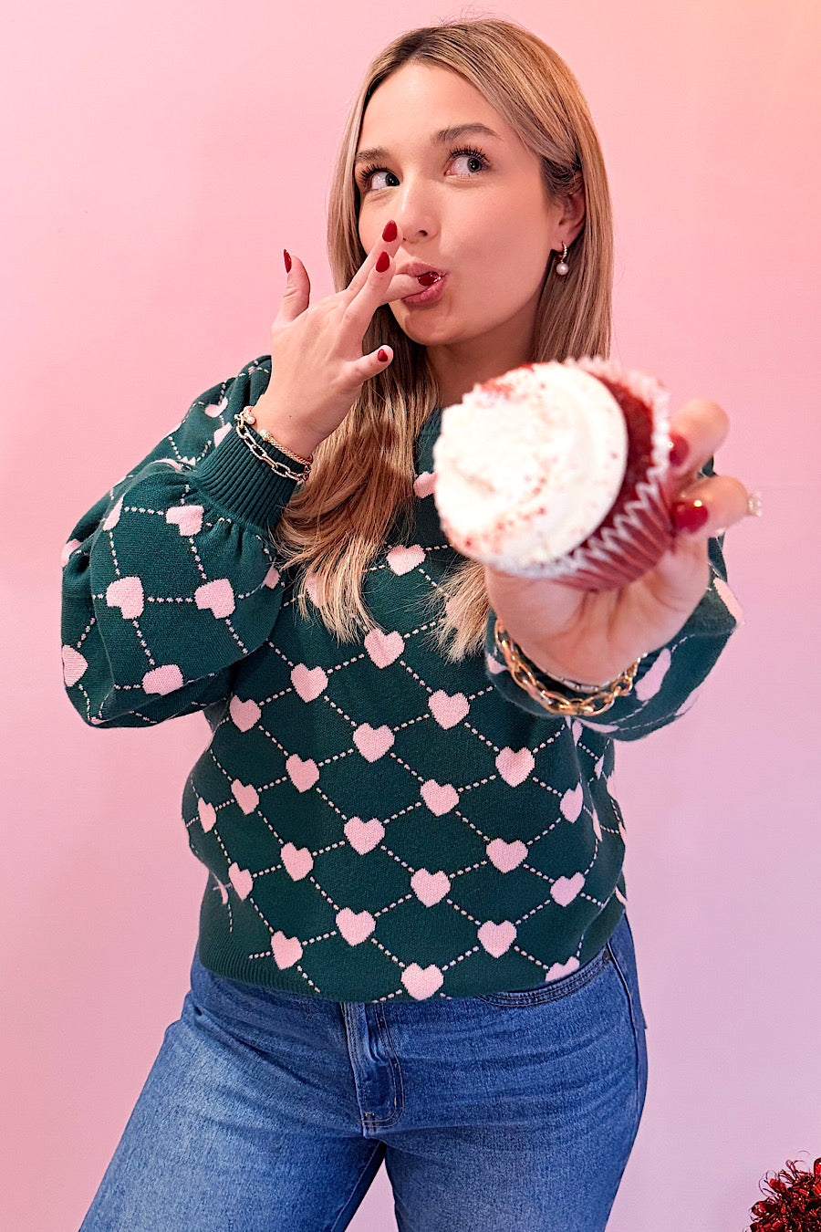 My Beating Heart Pattern Sweater Green