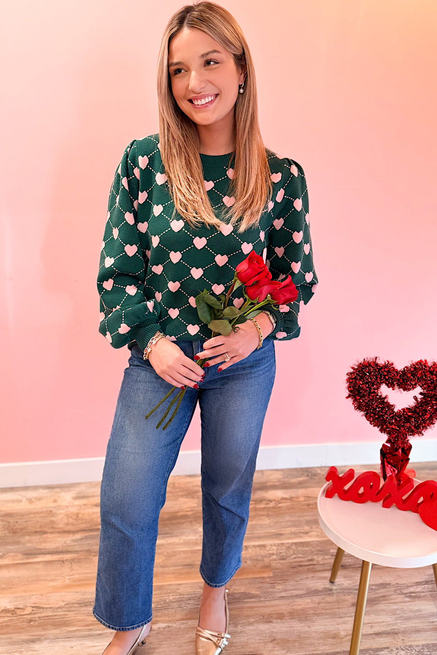 My Beating Heart Pattern Sweater Green