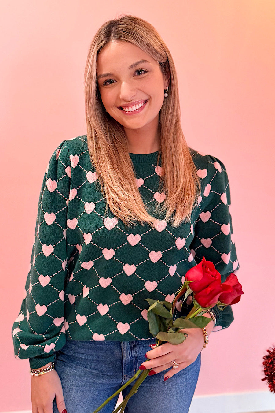 My Beating Heart Pattern Sweater Green