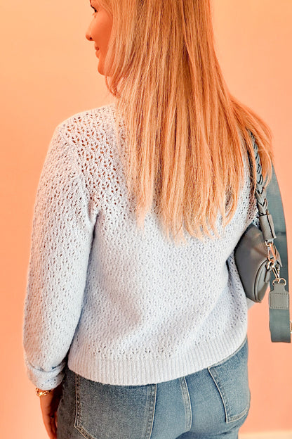 Reset Time Eyelet Knit Cardigan Blue