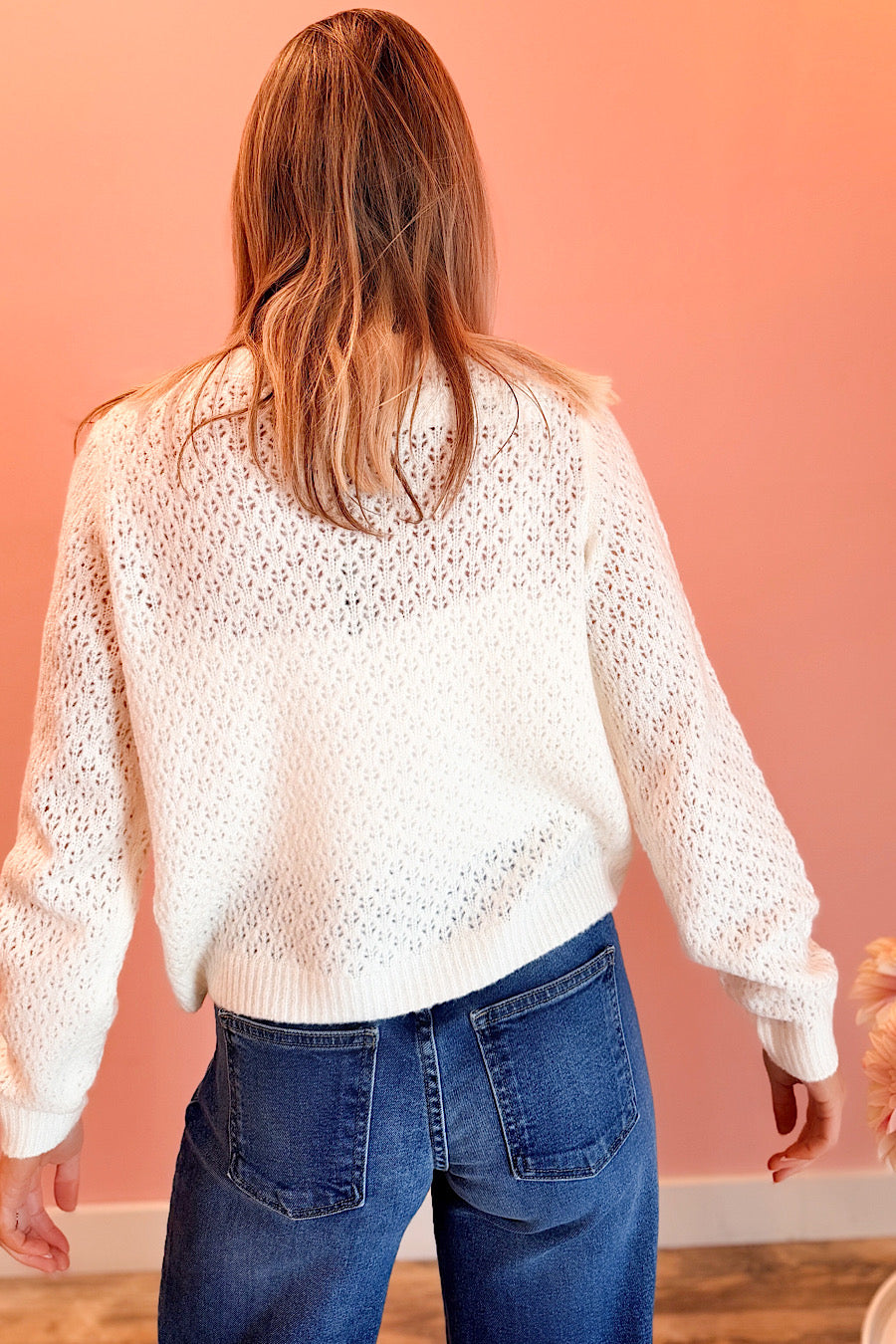 Reset Time Eyelet Knit Cardigan Cream