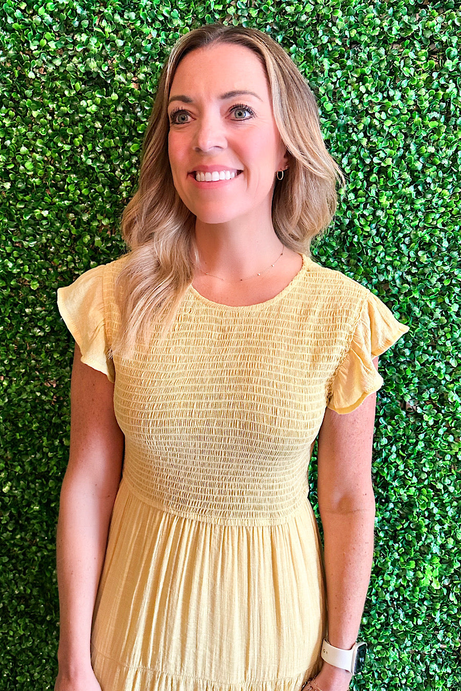 Sienna Smocked Midi Dress Dusty Yellow