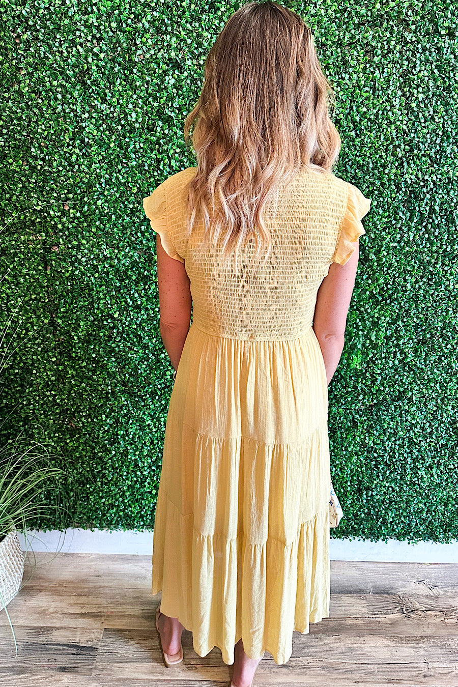 Sienna Smocked Midi Dress Dusty Yellow
