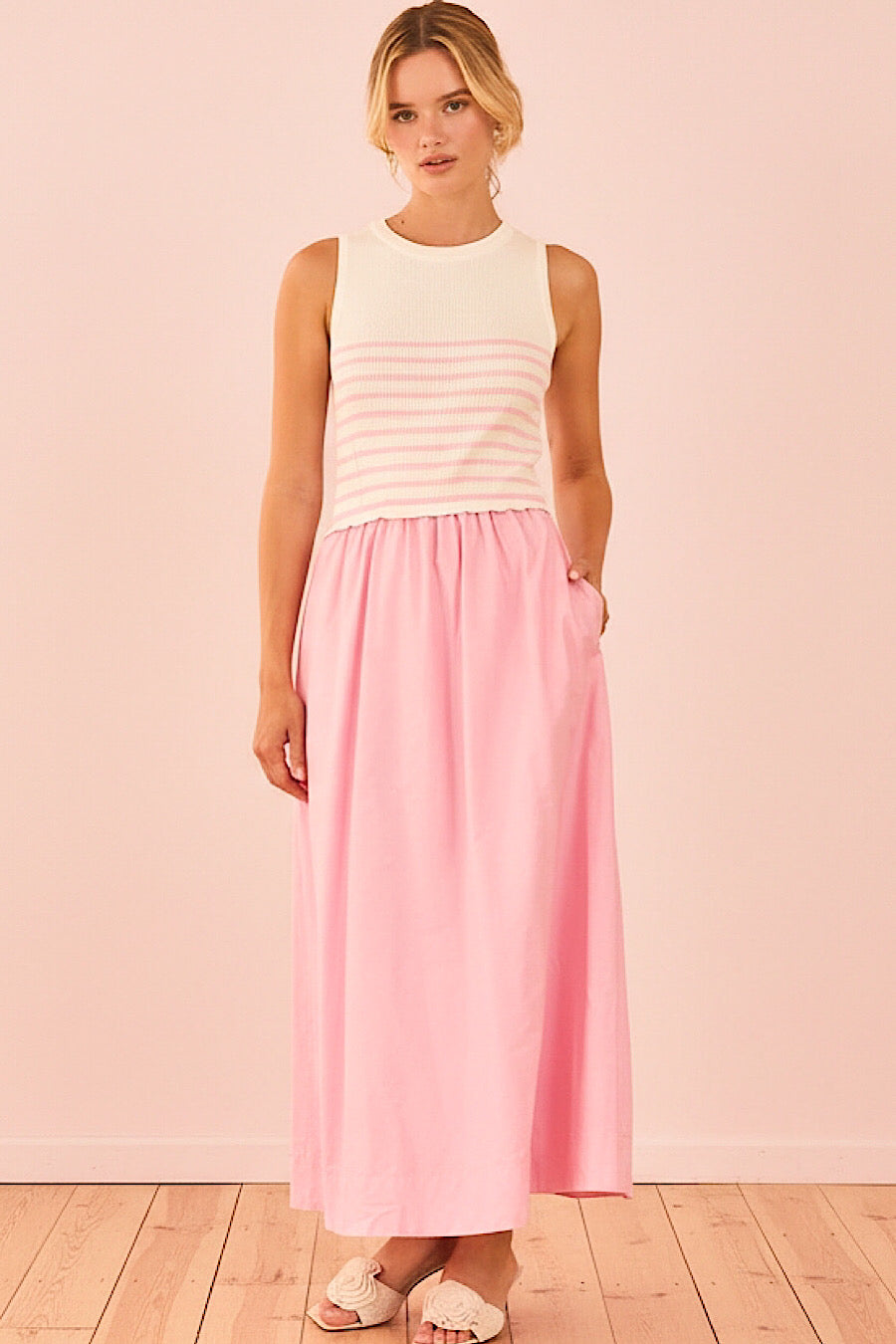 Poised in Pink Mixed Media Dress