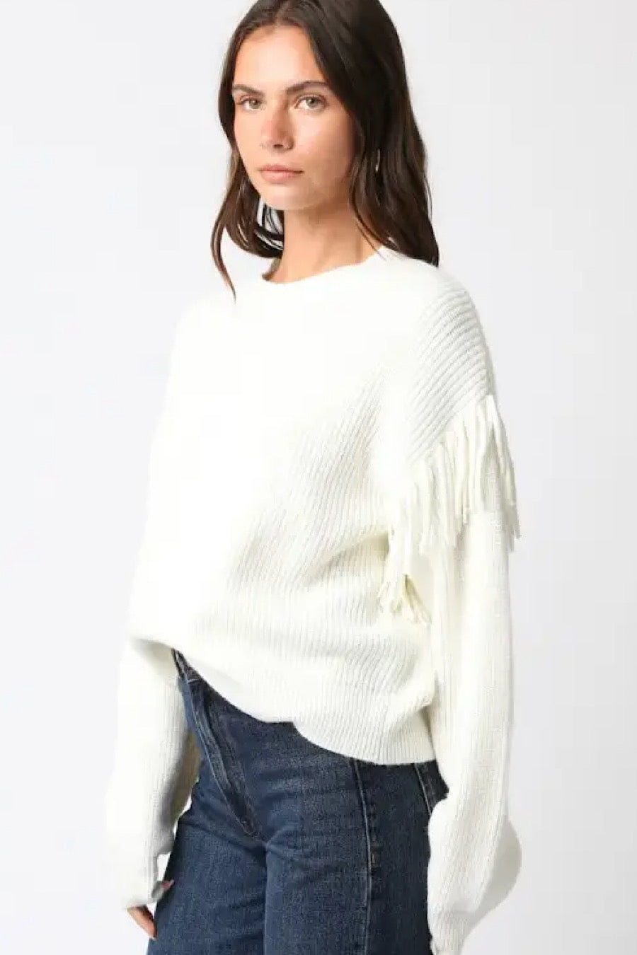 Being the West Fringe Sweater in Cream
