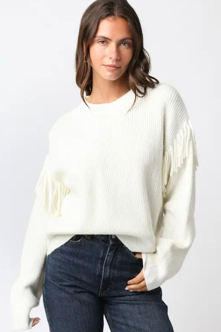 Being the West Fringe Sweater in Cream