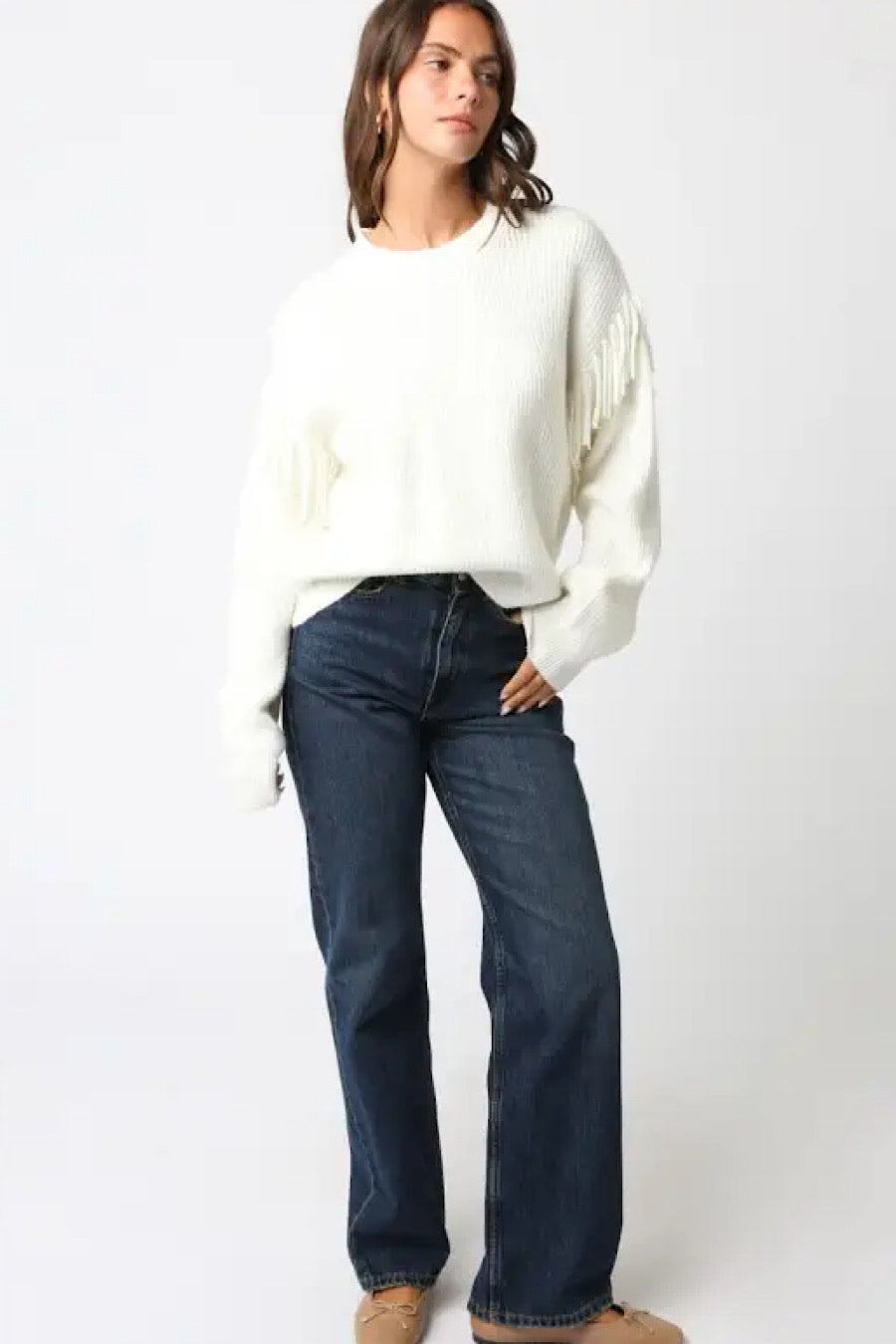 Being the West Fringe Sweater in Cream