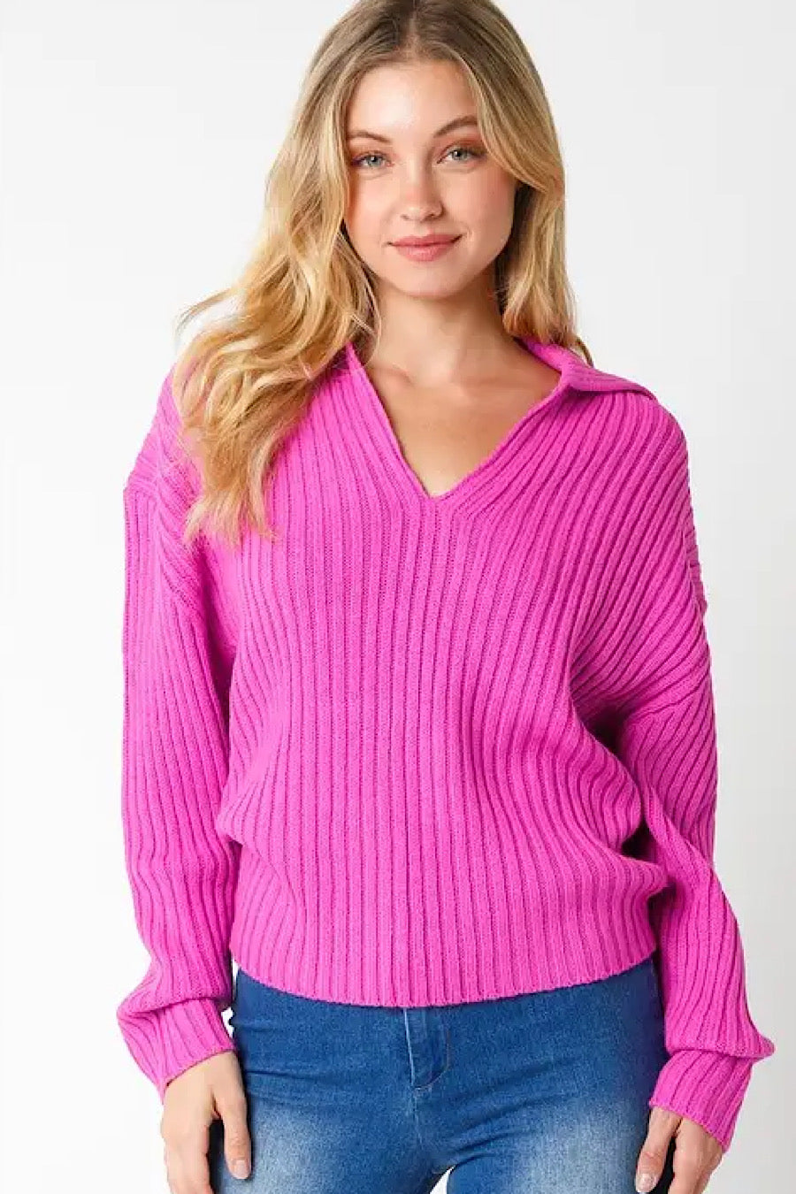 Love Spark Collared Sweater Bright Pink