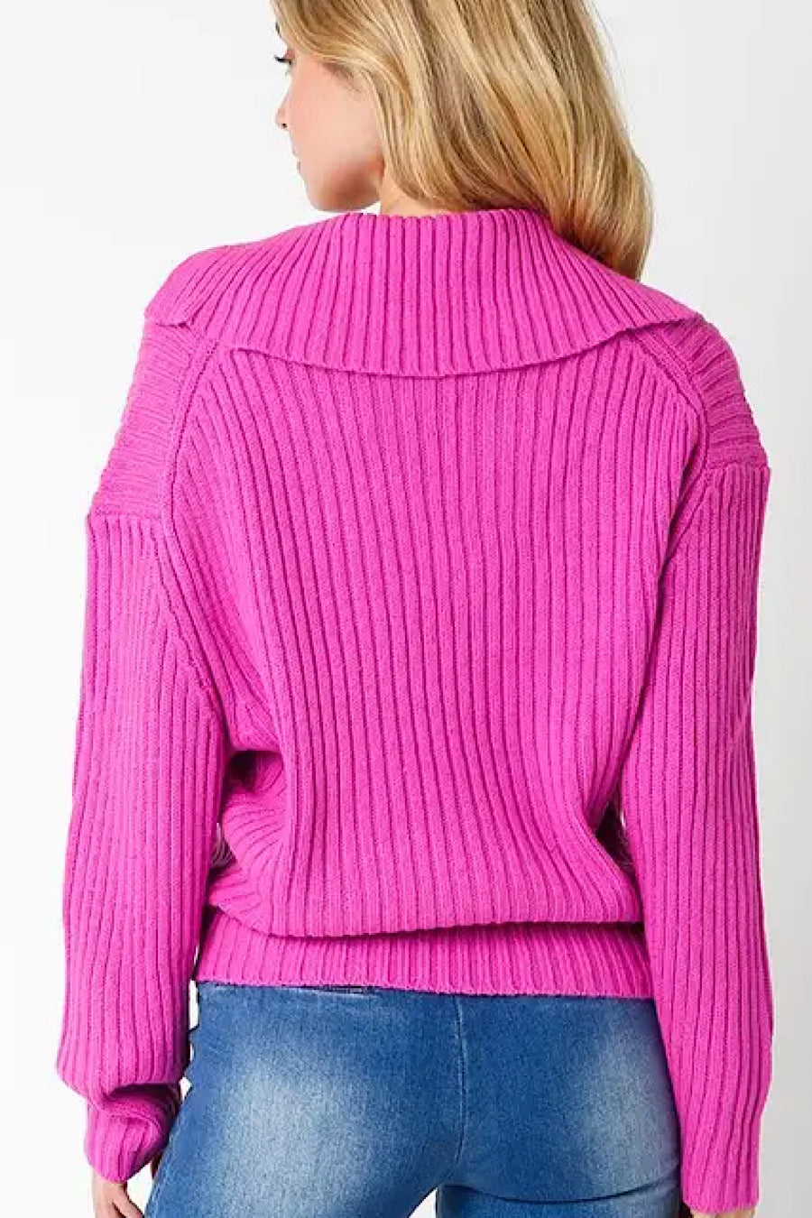 Love Spark Collared Sweater Bright Pink