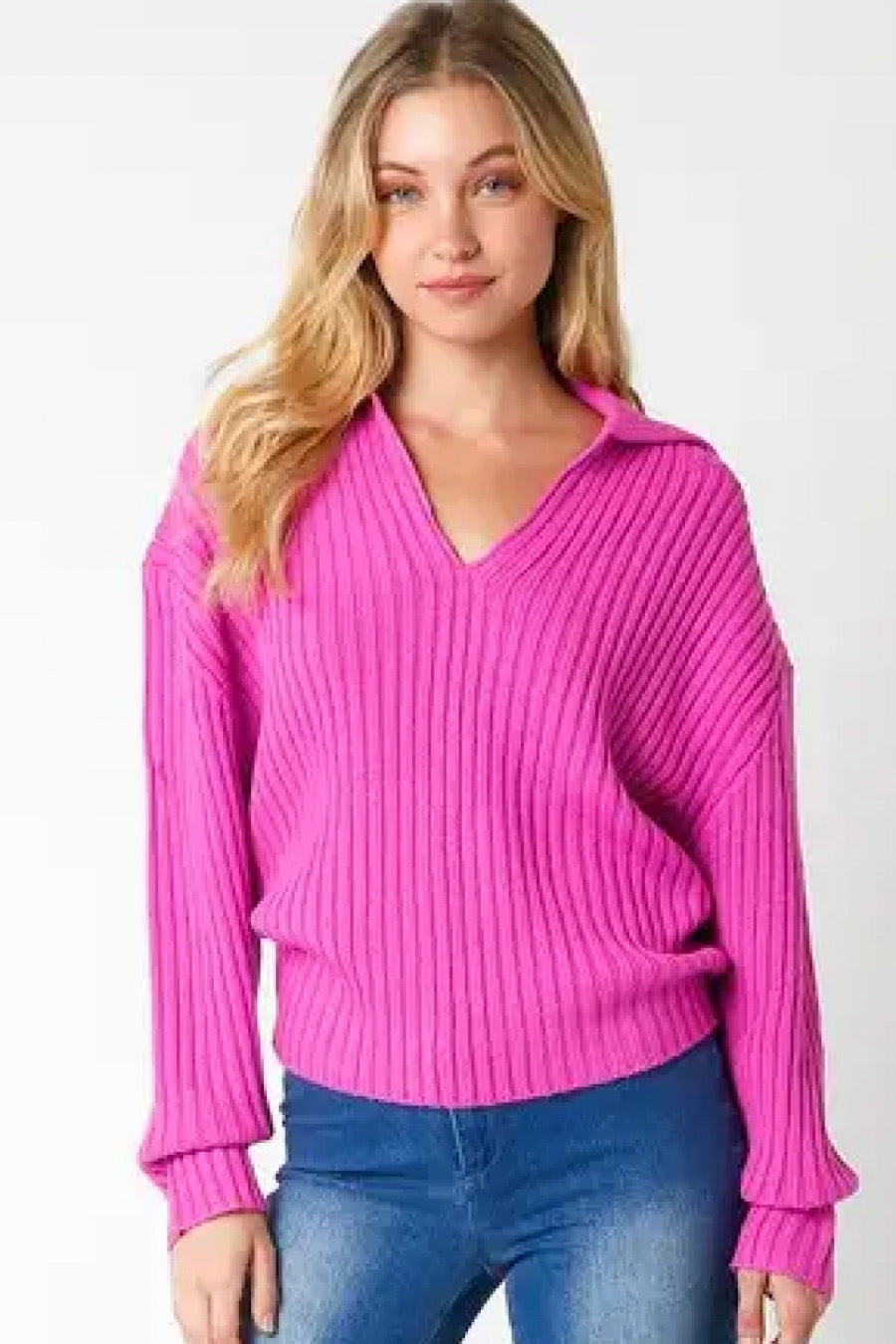Love Spark Collared Sweater Bright Pink