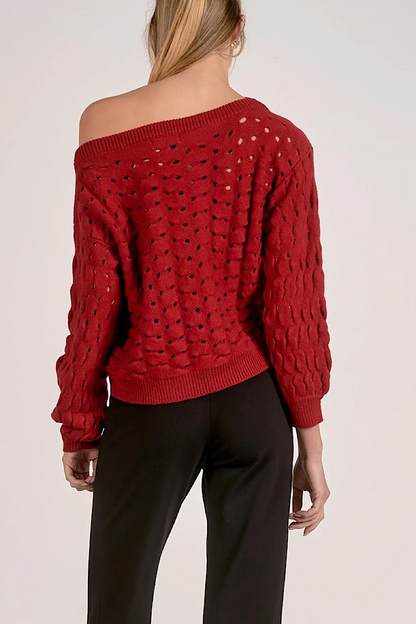 Adrienne Open Knit Sweater Red
