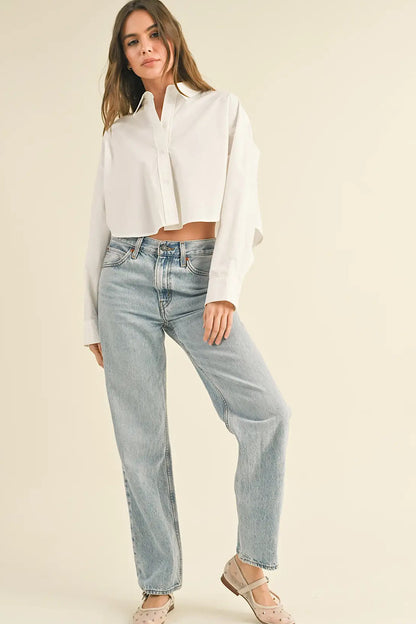 Prep Academy Cropped Button Down Shirt