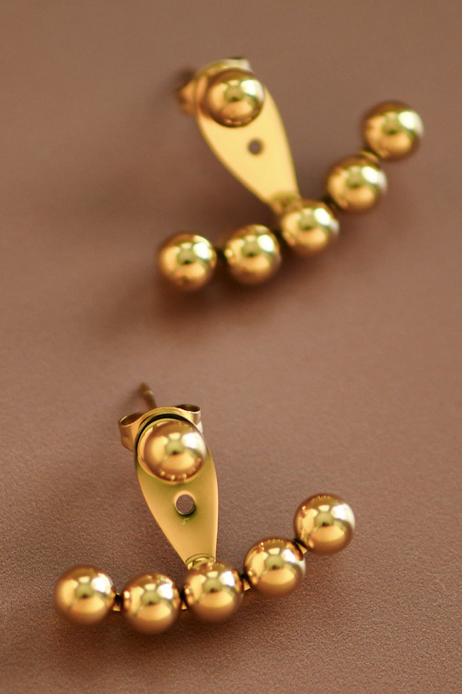 Beaded Gold Crawler Stud Earrings