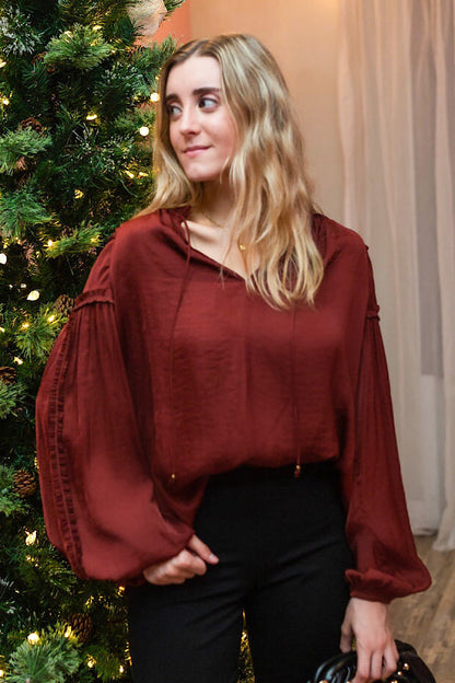 Vino Satin Tie Neck Blouse Top